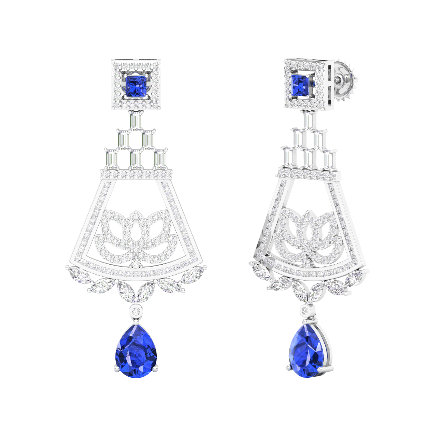 Maurya Trug Drop Earrings with Emeralds and Fancy Cut Diamonds