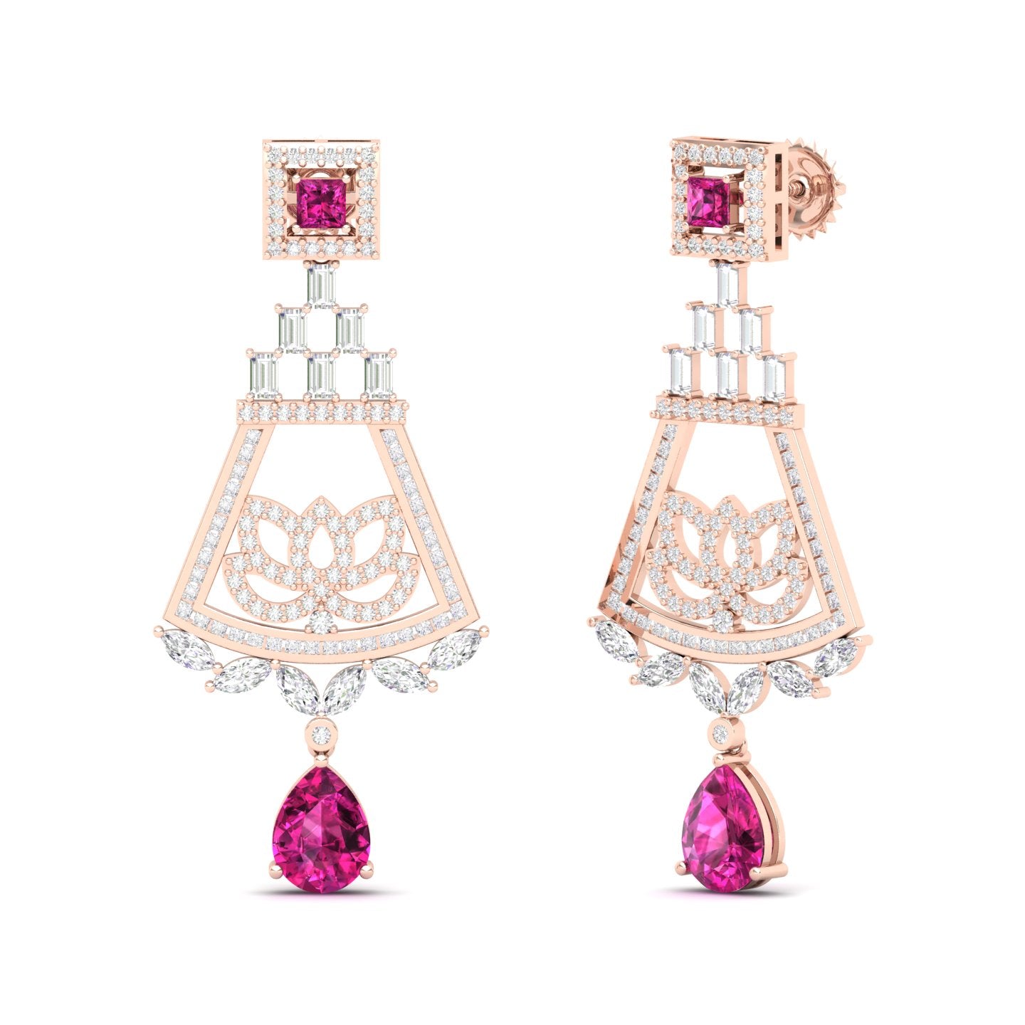 Maurya Trug Drop Earrings with Emeralds and Fancy Cut Diamonds