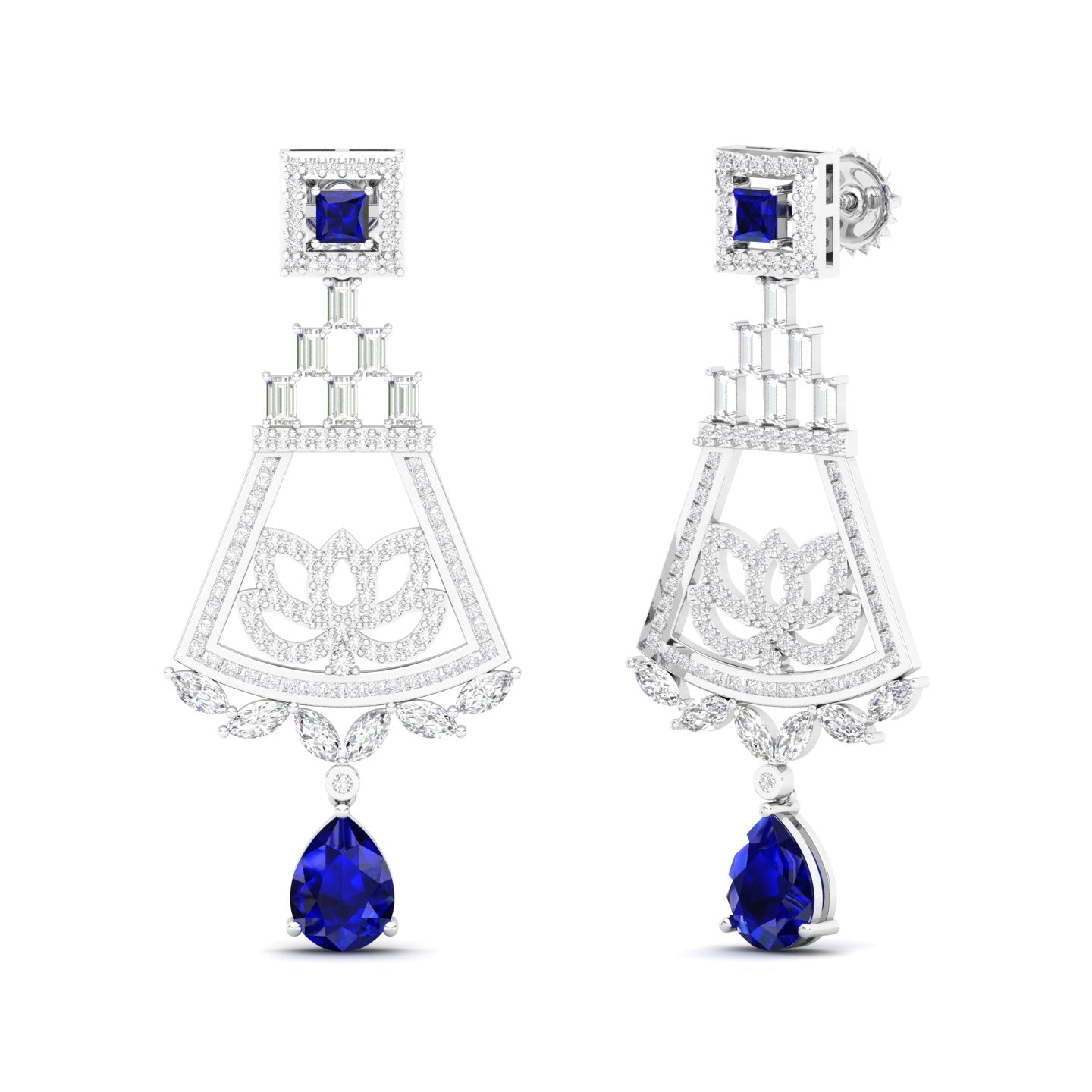 Maurya Trug Drop Earrings with Emeralds and Fancy Cut Diamonds