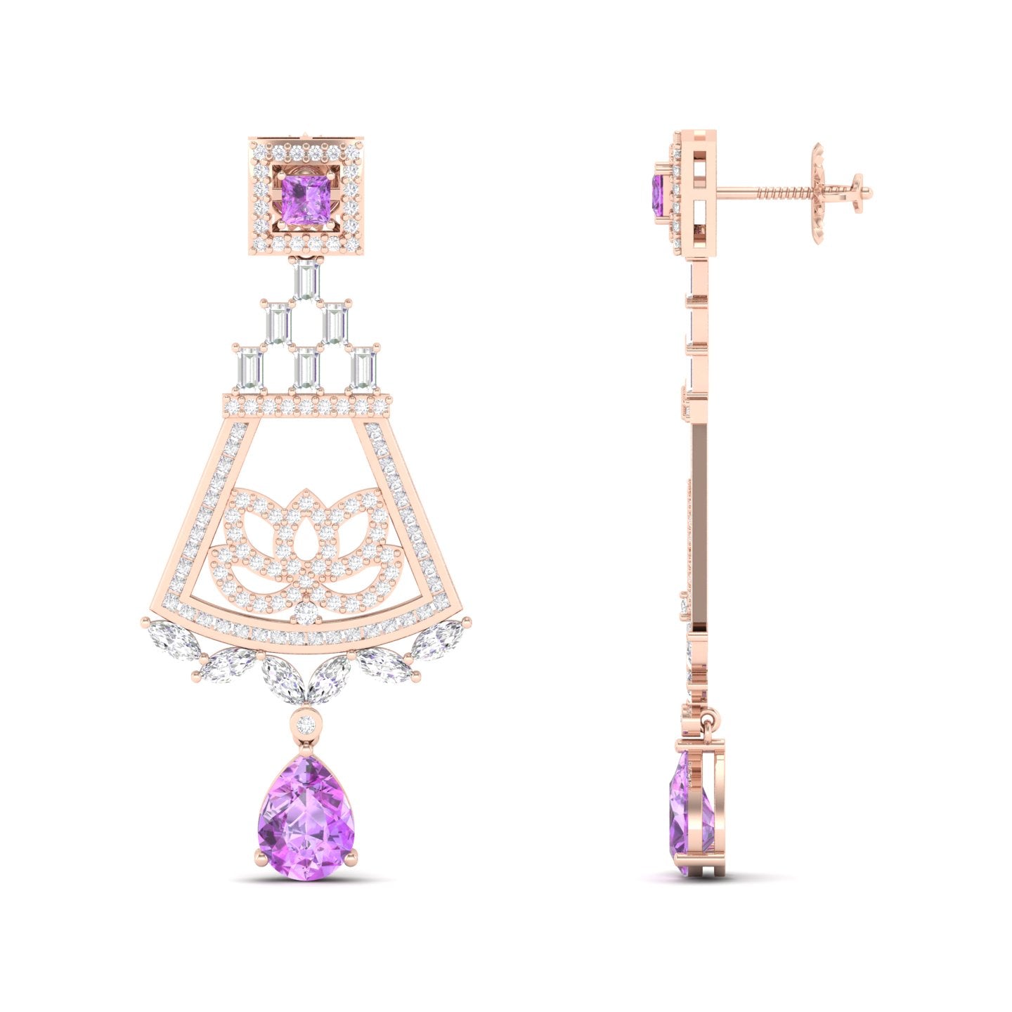 Maurya Trug Drop Earrings with Emeralds and Fancy Cut Diamonds