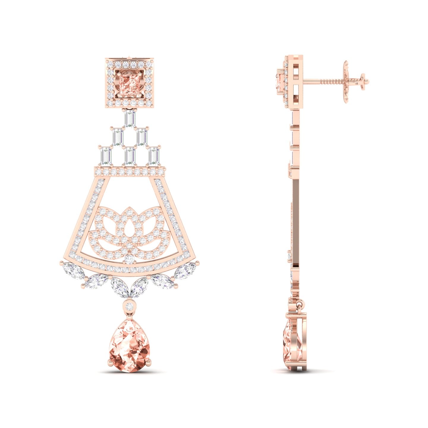 Maurya Trug Drop Earrings with Emeralds and Fancy Cut Diamonds