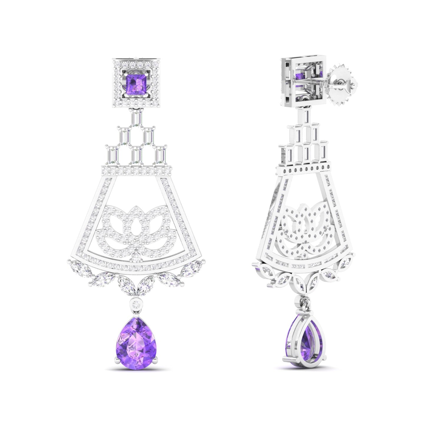 Maurya Trug Drop Earrings with Emeralds and Fancy Cut Diamonds