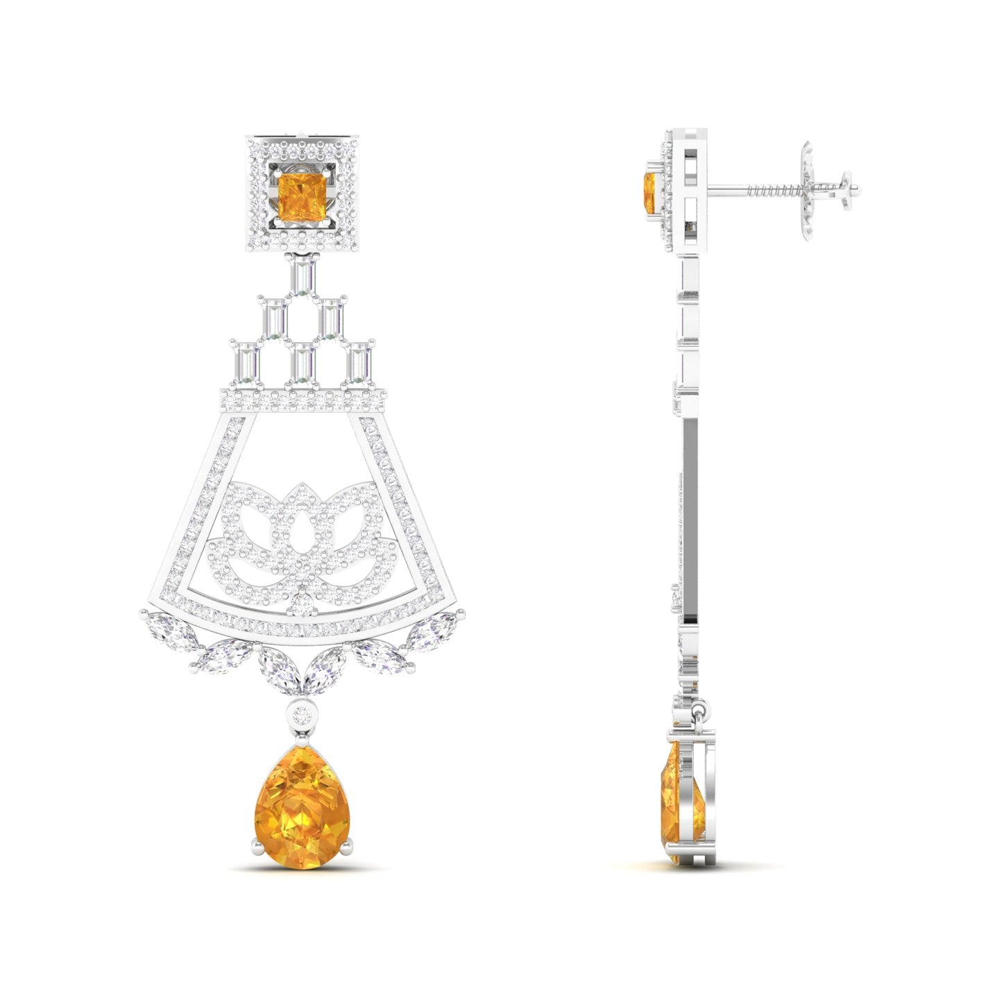 Maurya Trug Drop Earrings with Emeralds and Fancy Cut Diamonds
