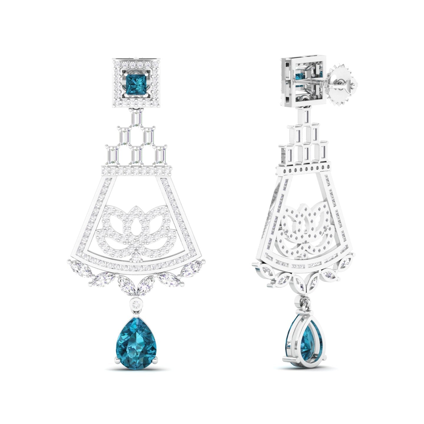 Maurya Trug Drop Earrings with Emeralds and Fancy Cut Diamonds