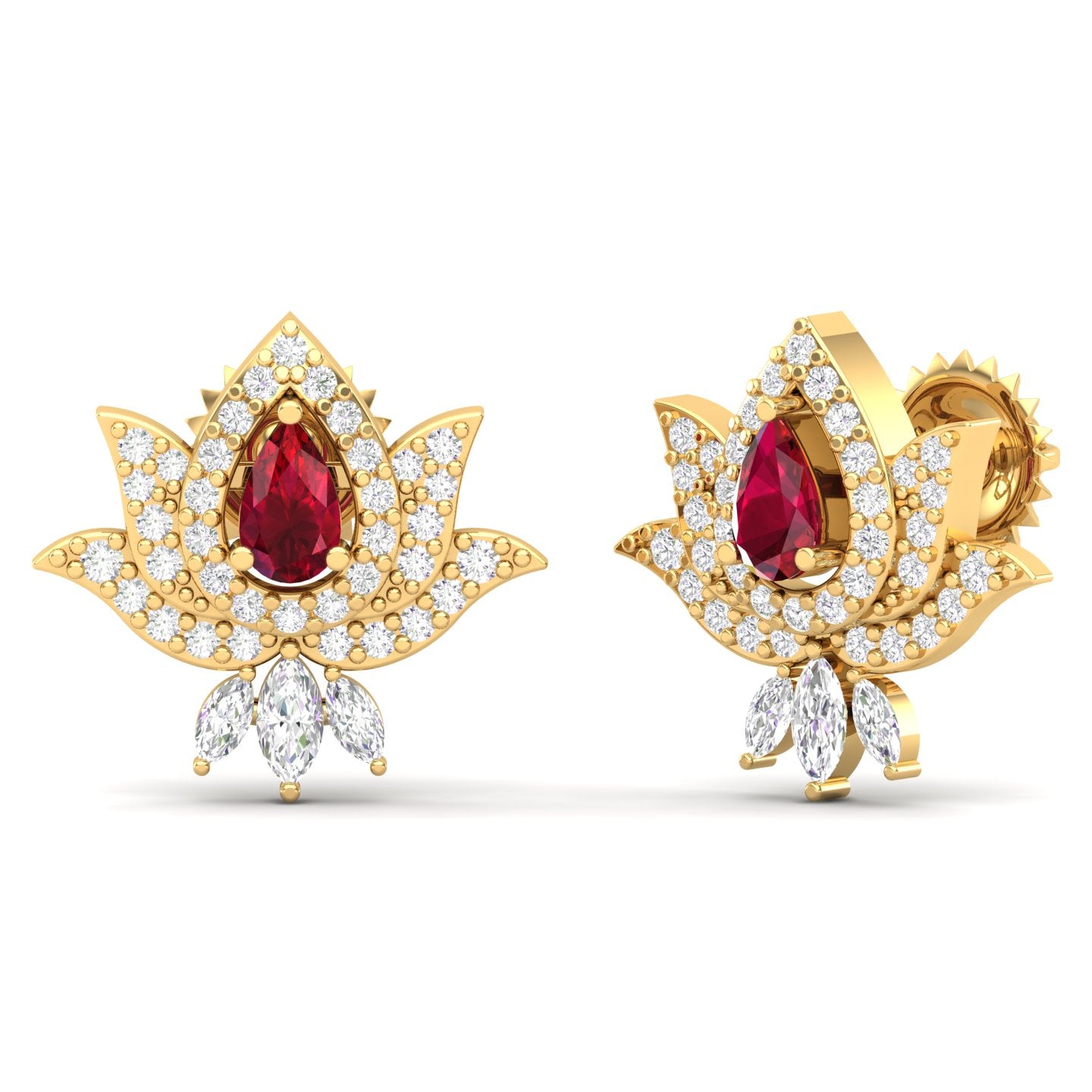 Maurya Scantling Pink Amethyst Stud Earrings with Pave Set Diamonds