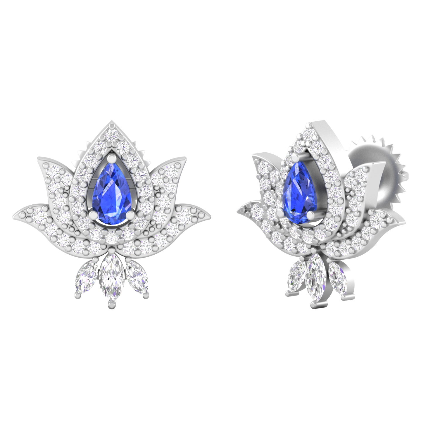 Maurya Scantling Pink Amethyst Stud Earrings with Pave Set Diamonds
