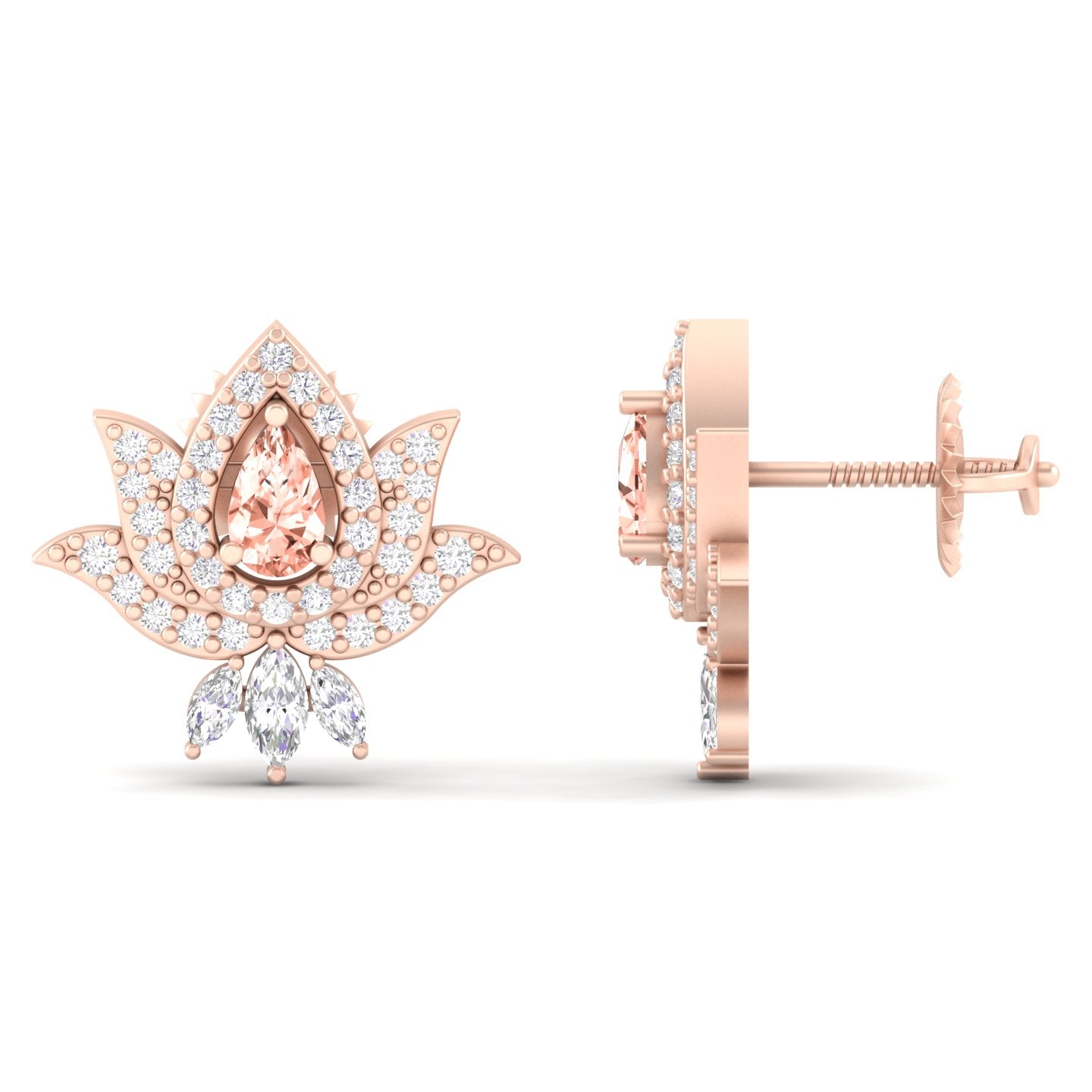 Maurya Scantling Pink Amethyst Stud Earrings with Pave Set Diamonds