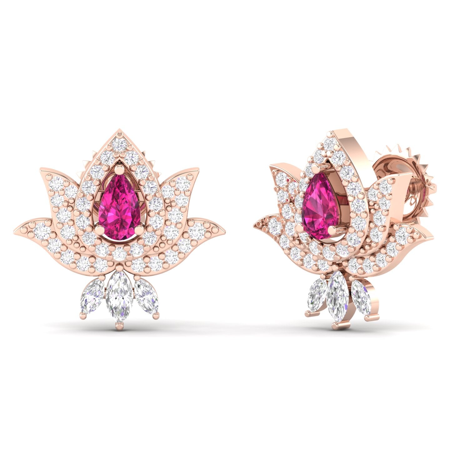 Maurya Scantling Pink Amethyst Stud Earrings with Pave Set Diamonds