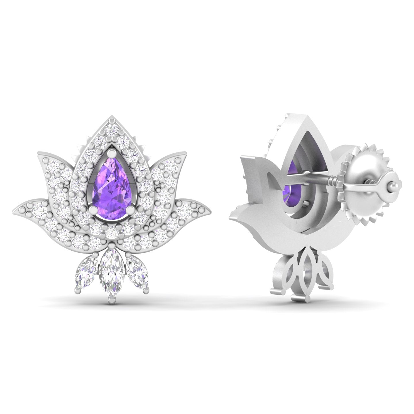 Maurya Scantling Pink Amethyst Stud Earrings with Pave Set Diamonds