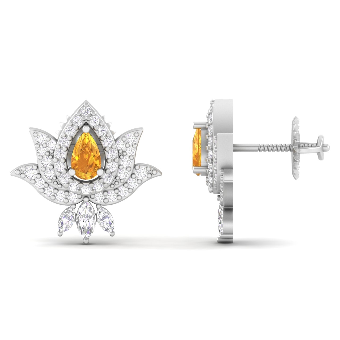 Maurya Scantling Pink Amethyst Stud Earrings with Pave Set Diamonds