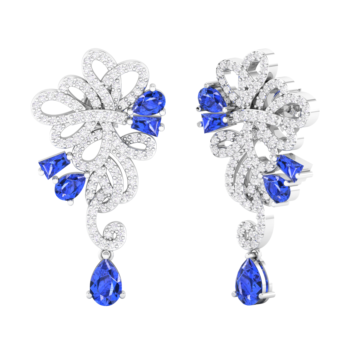 Maurya Mantle Blue Sapphire Drop Earrings with Diamonds