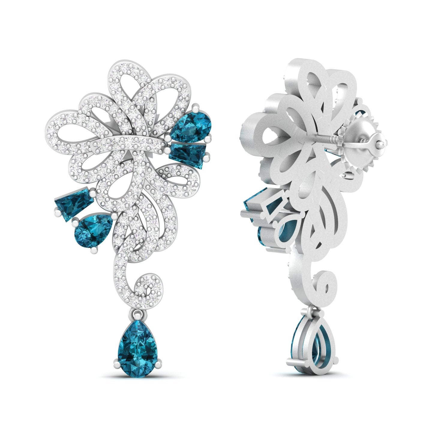 Maurya Mantle Blue Sapphire Drop Earrings with Diamonds