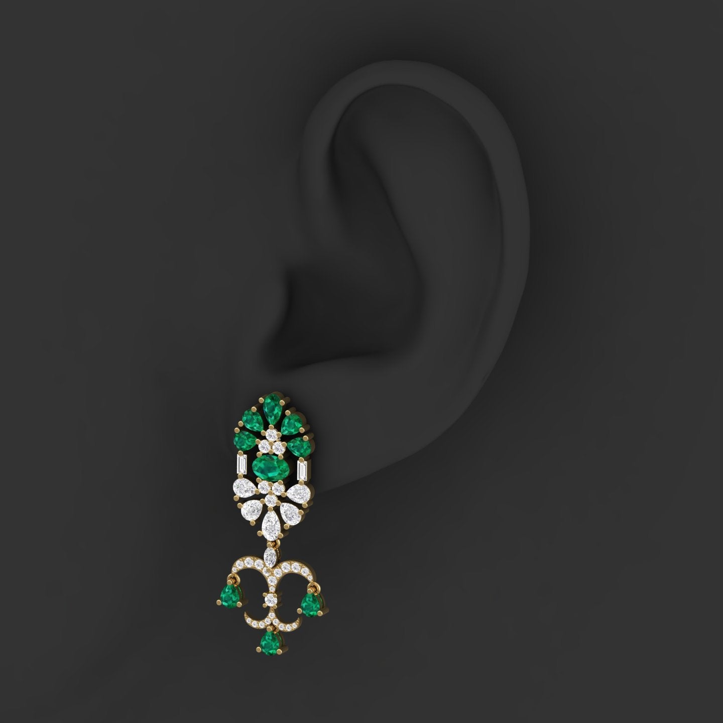 Maurya Uptown Emerald Drop Earrings with Diamonds