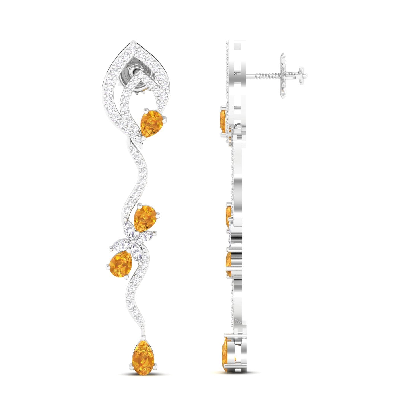Maurya Ivy Drop Earrings with Citrine and Diamonds