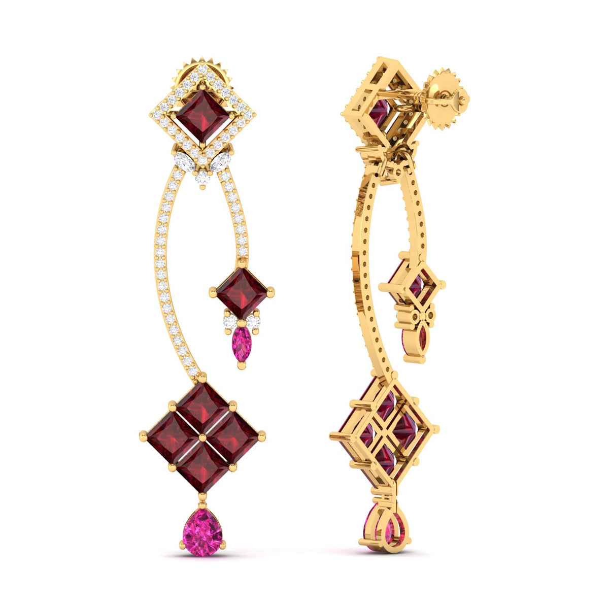 Maurya Palazzo Citrine Drop Earrings with Pink Amethyst and Diamonds