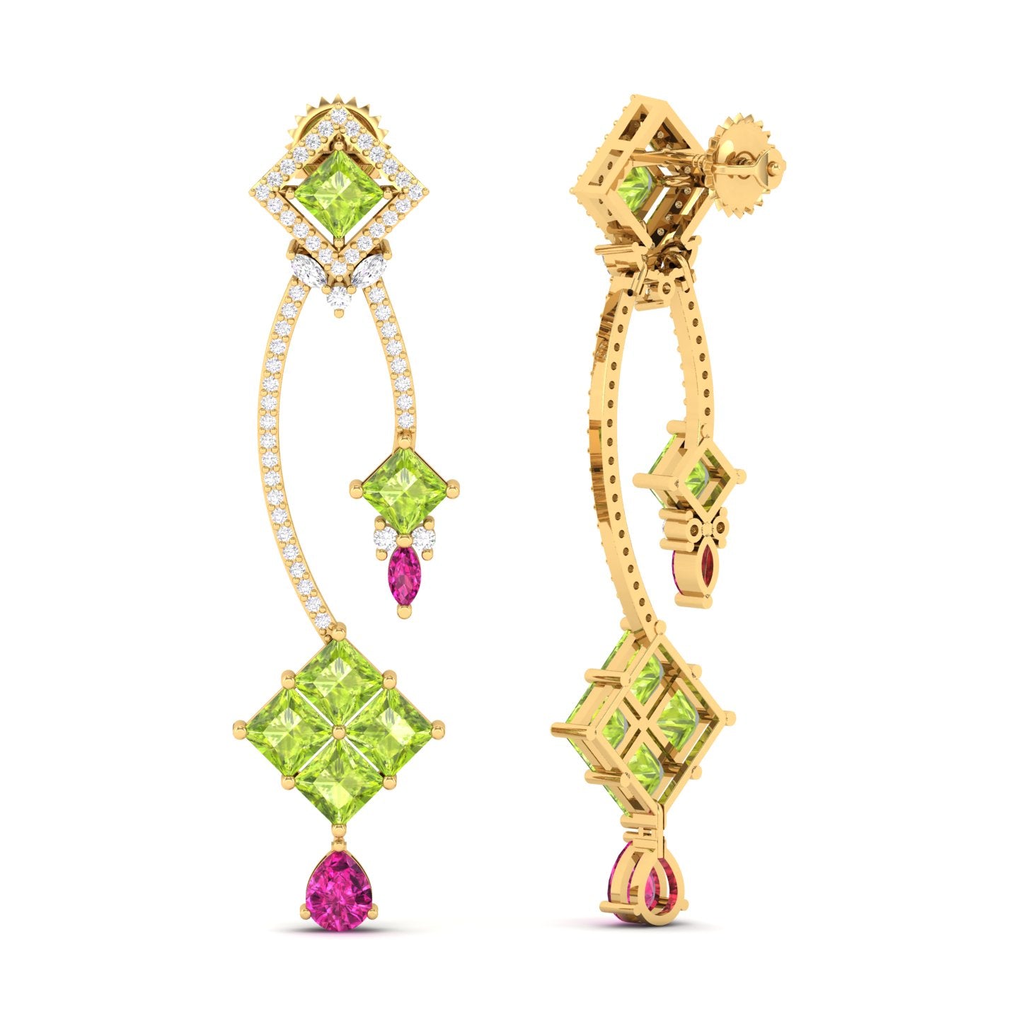 Maurya Palazzo Citrine Drop Earrings with Pink Amethyst and Diamonds