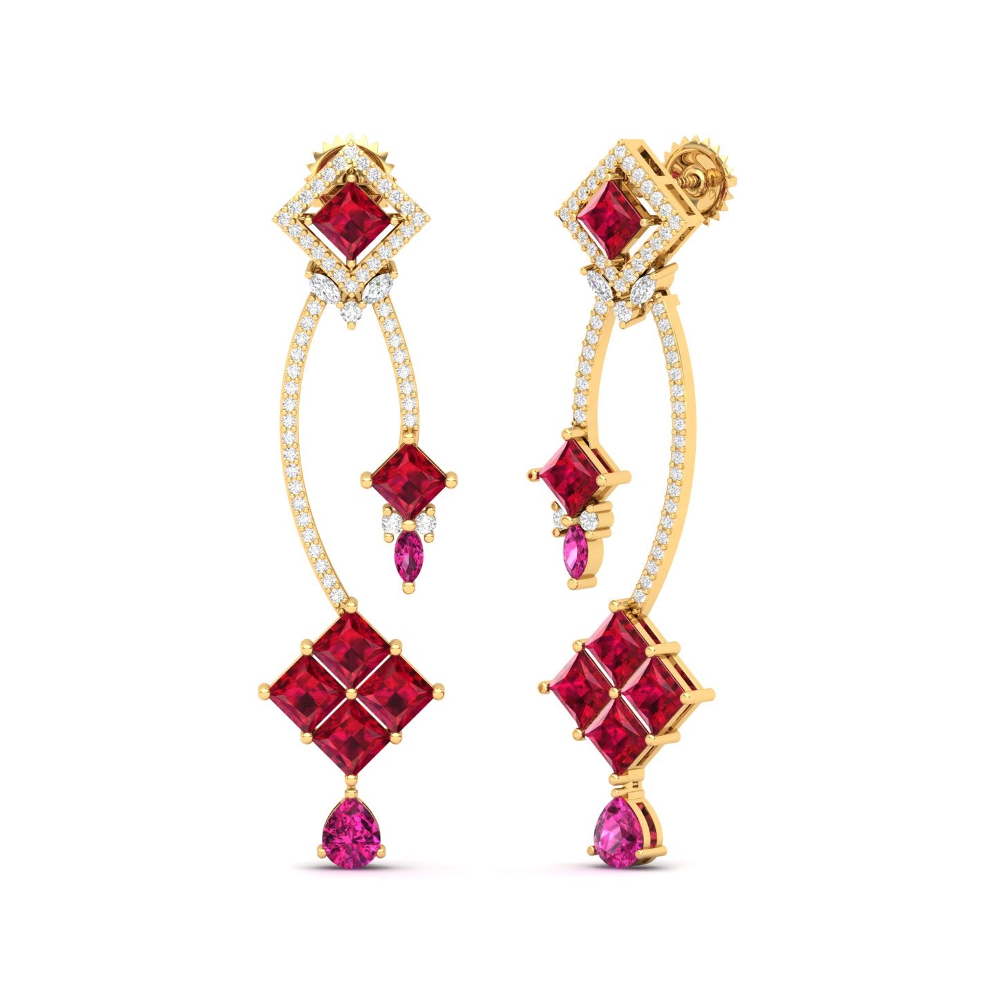 Maurya Palazzo Citrine Drop Earrings with Pink Amethyst and Diamonds