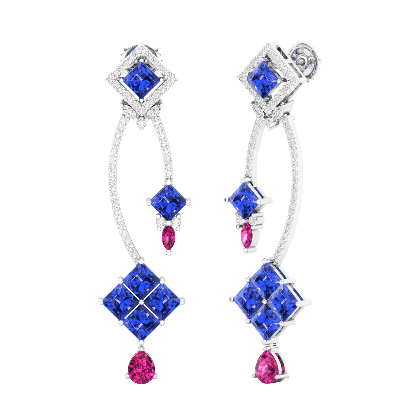 Maurya Palazzo Citrine Drop Earrings with Pink Amethyst and Diamonds