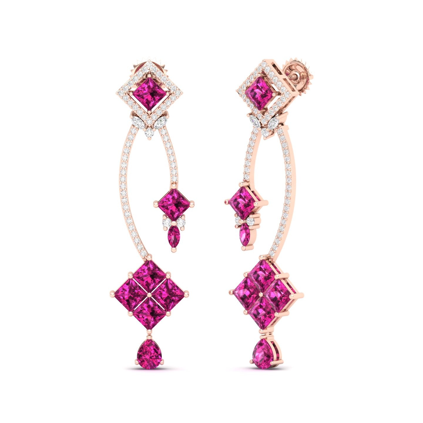 Maurya Palazzo Citrine Drop Earrings with Pink Amethyst and Diamonds