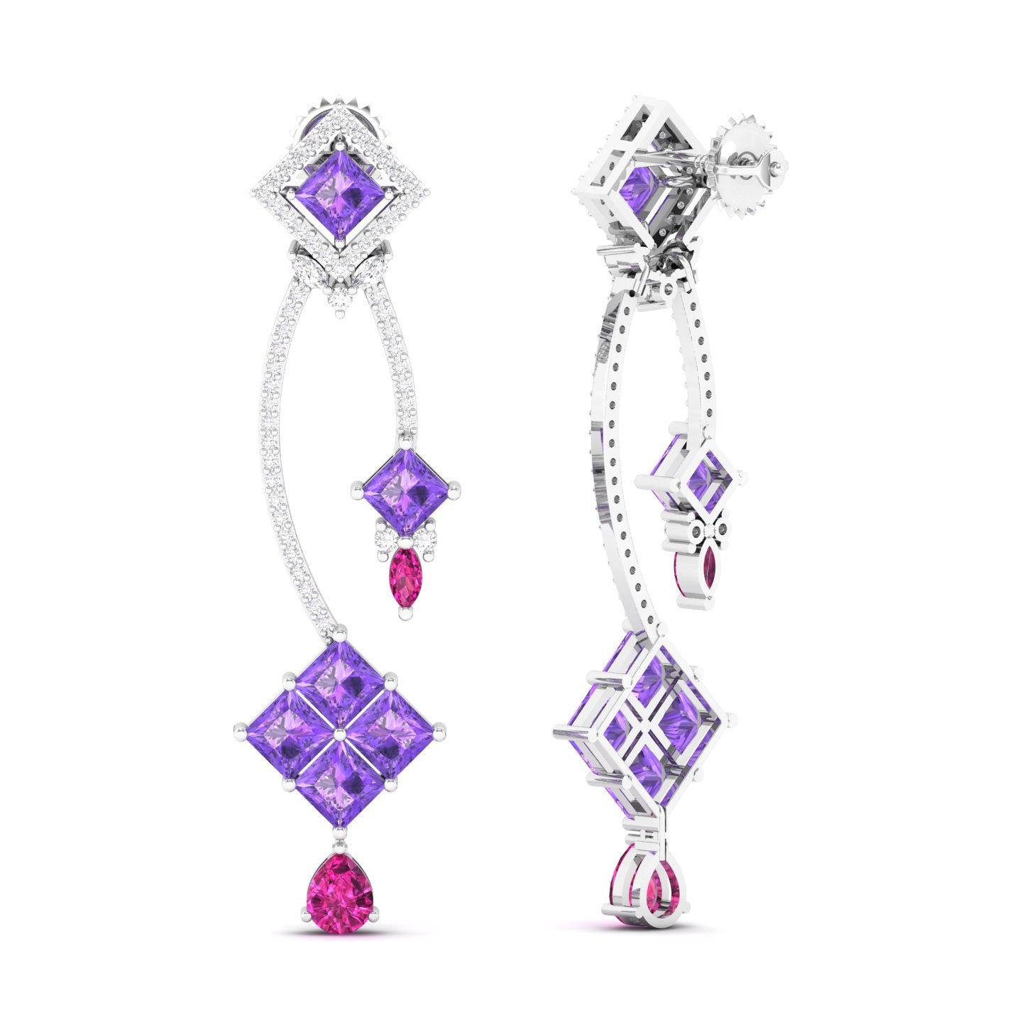 Maurya Palazzo Citrine Drop Earrings with Pink Amethyst and Diamonds