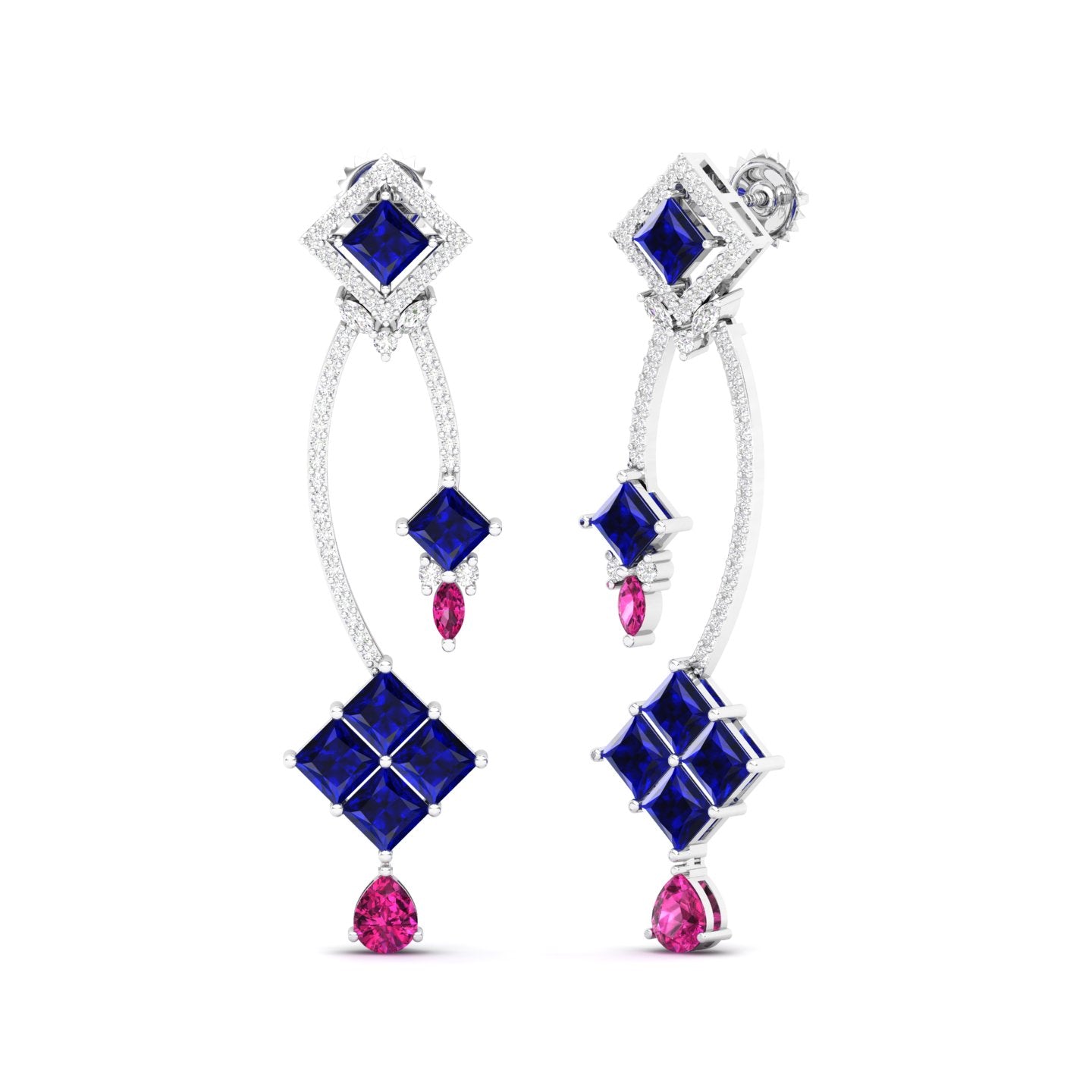 Maurya Palazzo Citrine Drop Earrings with Pink Amethyst and Diamonds
