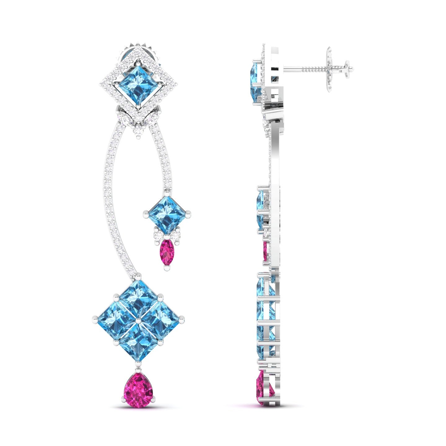 Maurya Palazzo Citrine Drop Earrings with Pink Amethyst and Diamonds