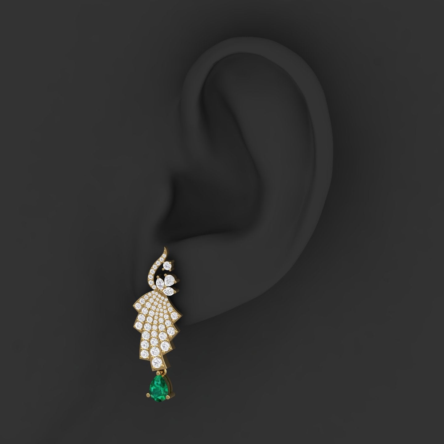 Maurya Leap Drop Earrings with Emerald and Diamonds