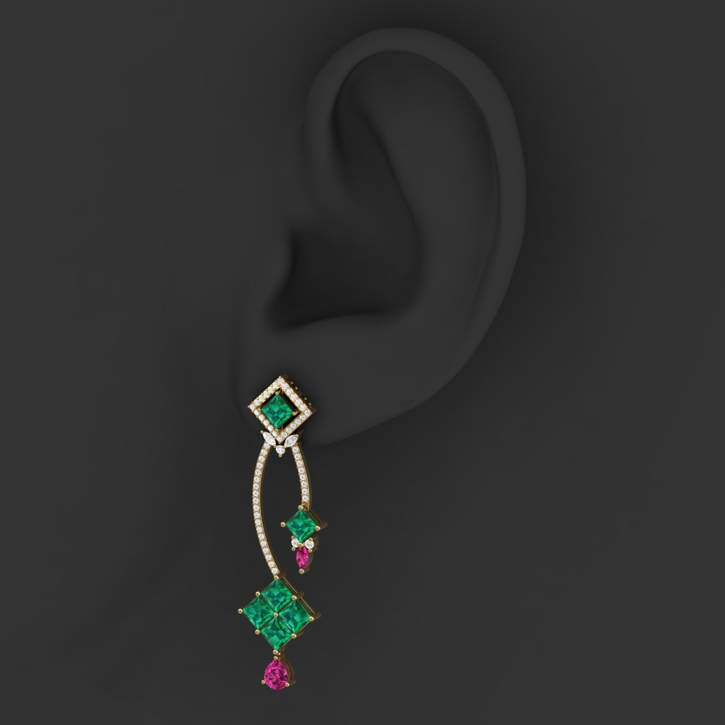 Maurya Palazzo Citrine Drop Earrings with Pink Amethyst and Diamonds