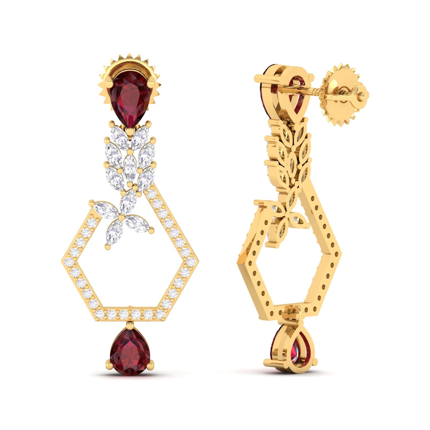 Maurya Mystic Pink Amethyst Drop Earrings with Marquise Diamonds
