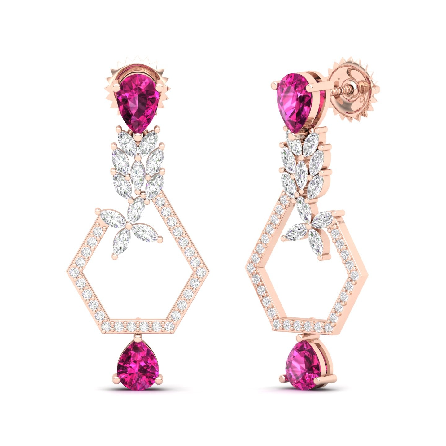 Maurya Mystic Pink Amethyst Drop Earrings with Marquise Diamonds