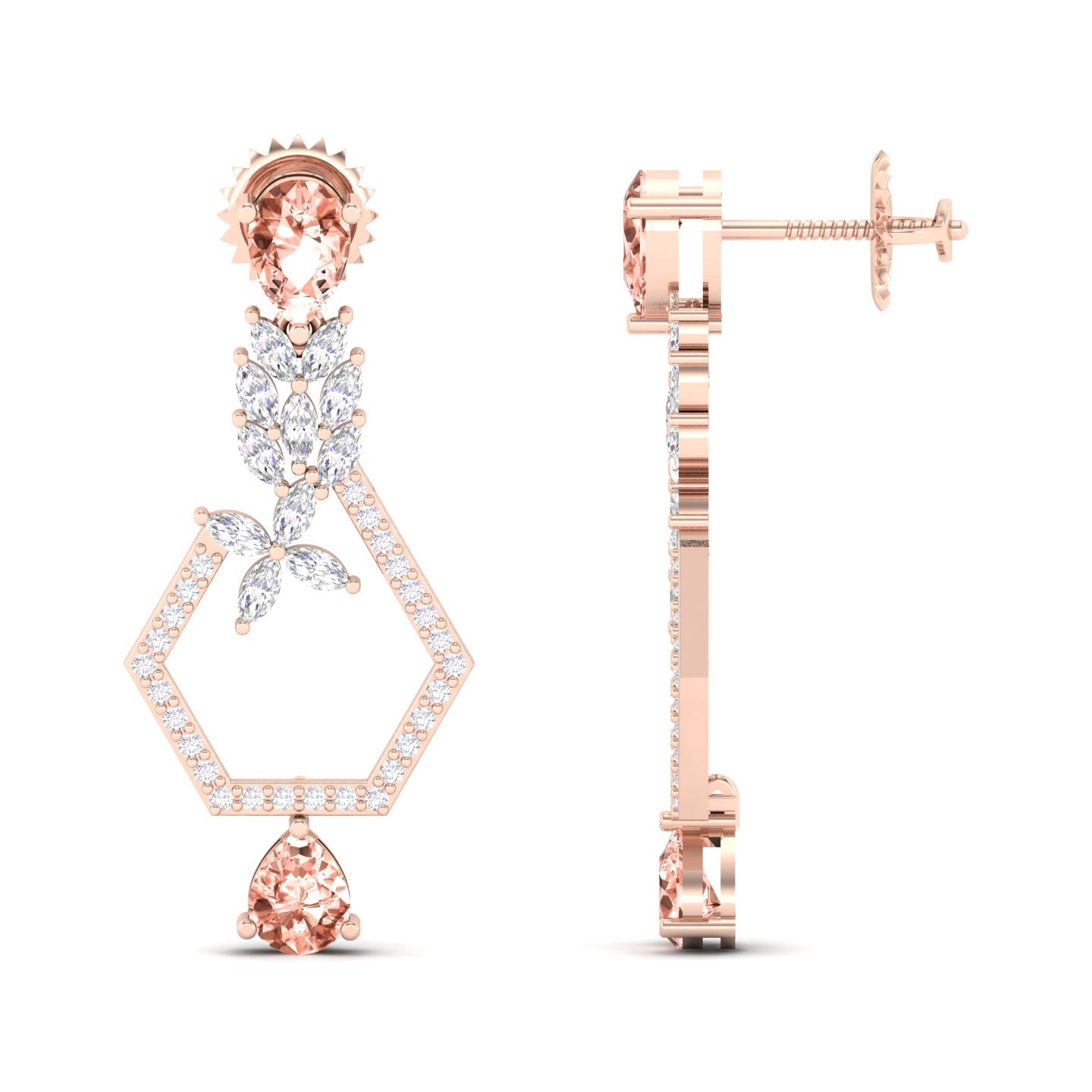 Maurya Mystic Pink Amethyst Drop Earrings with Marquise Diamonds
