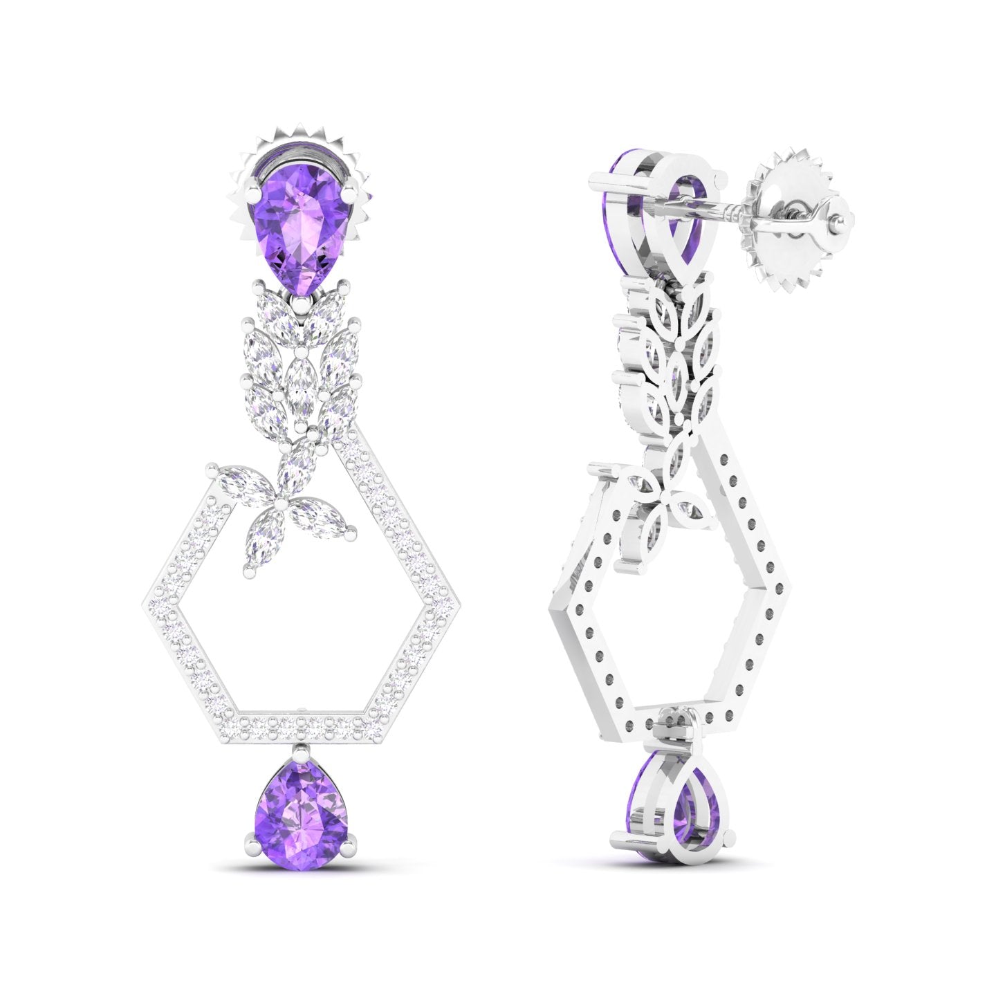 Maurya Mystic Pink Amethyst Drop Earrings with Marquise Diamonds
