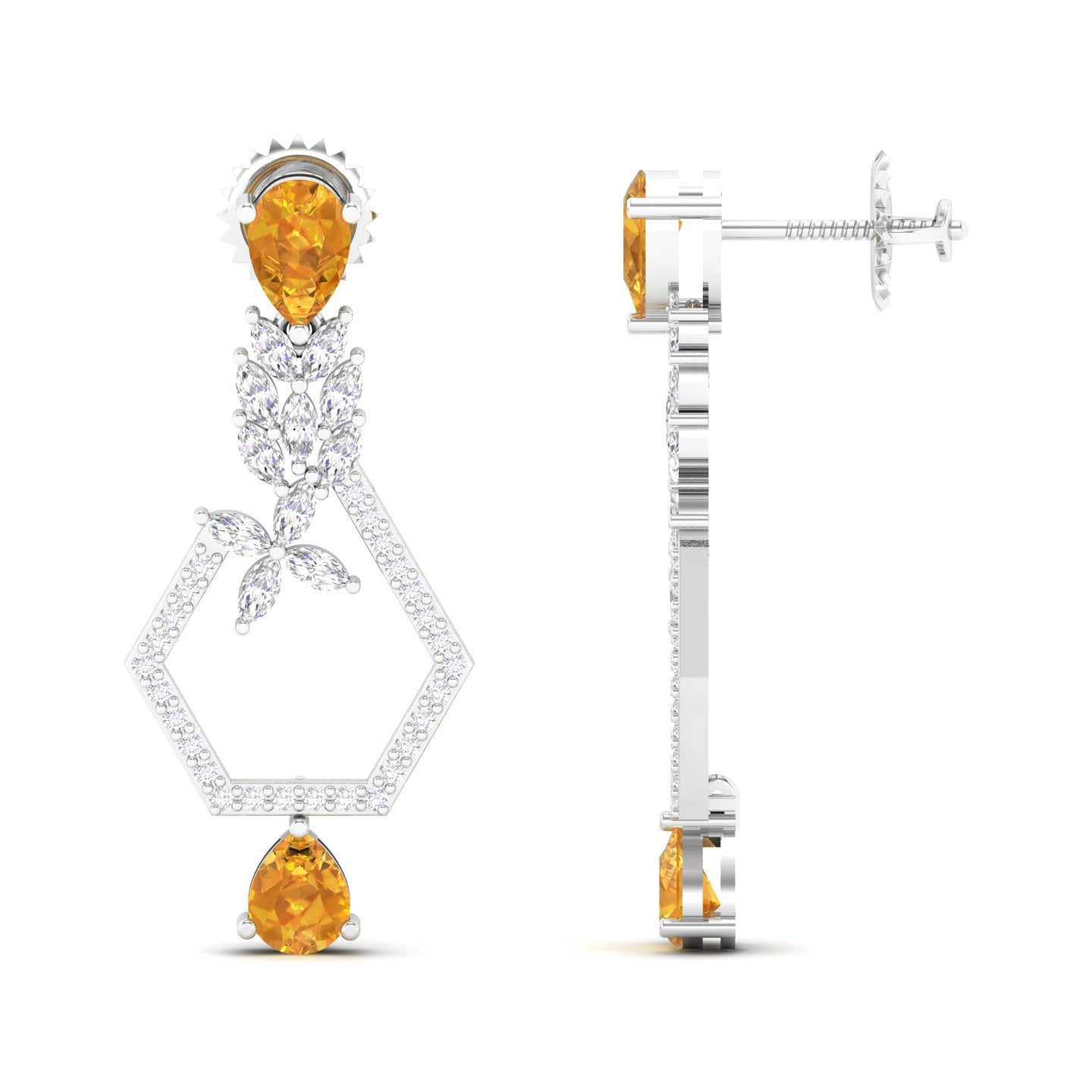 Maurya Mystic Pink Amethyst Drop Earrings with Marquise Diamonds