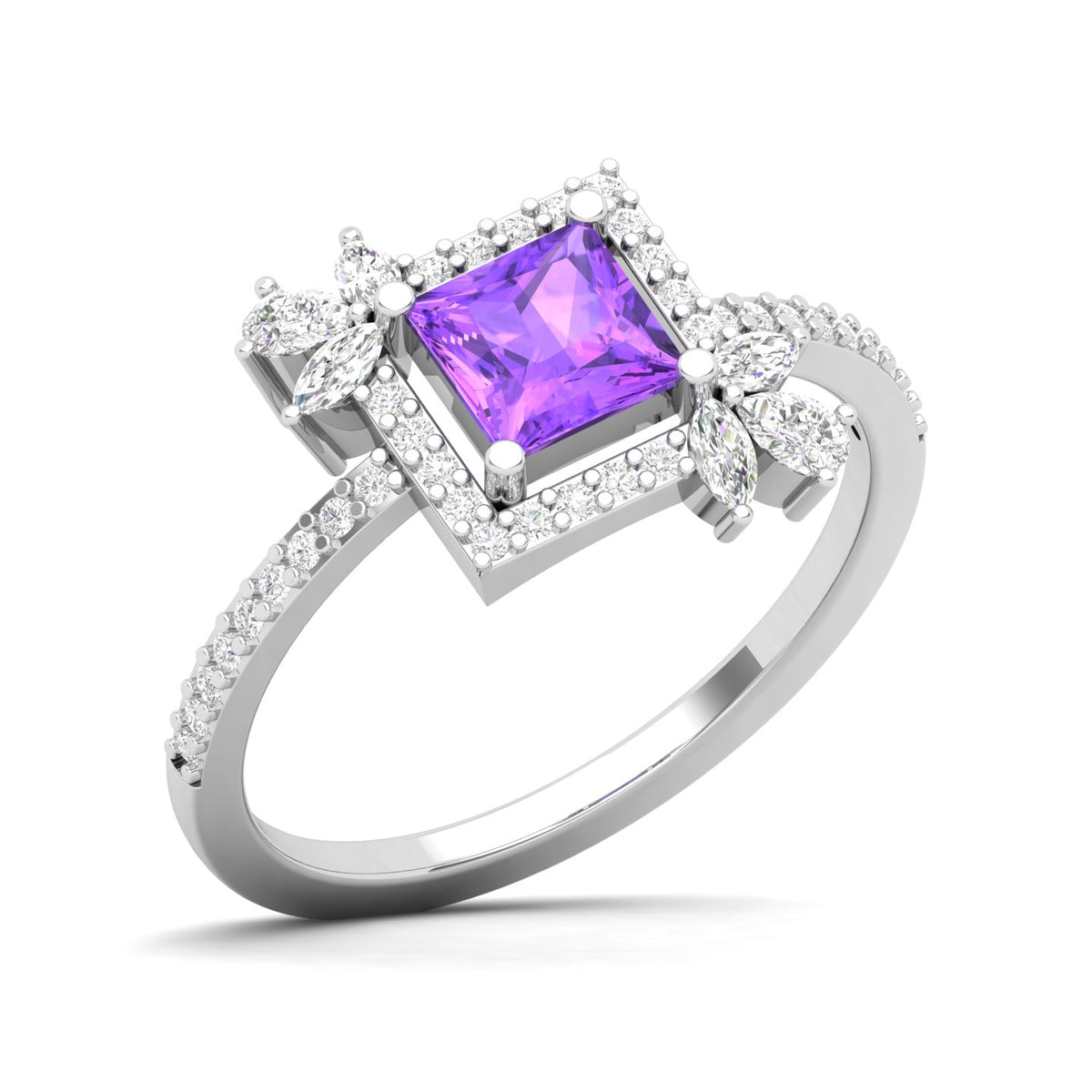 Maurya Rose Garden Blue Sapphire Engagement Ring with Diamond Halo