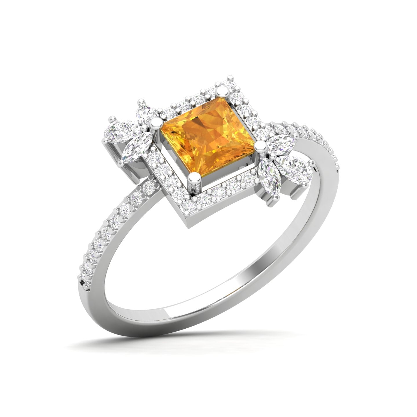 Maurya Rose Garden Blue Sapphire Engagement Ring with Diamond Halo