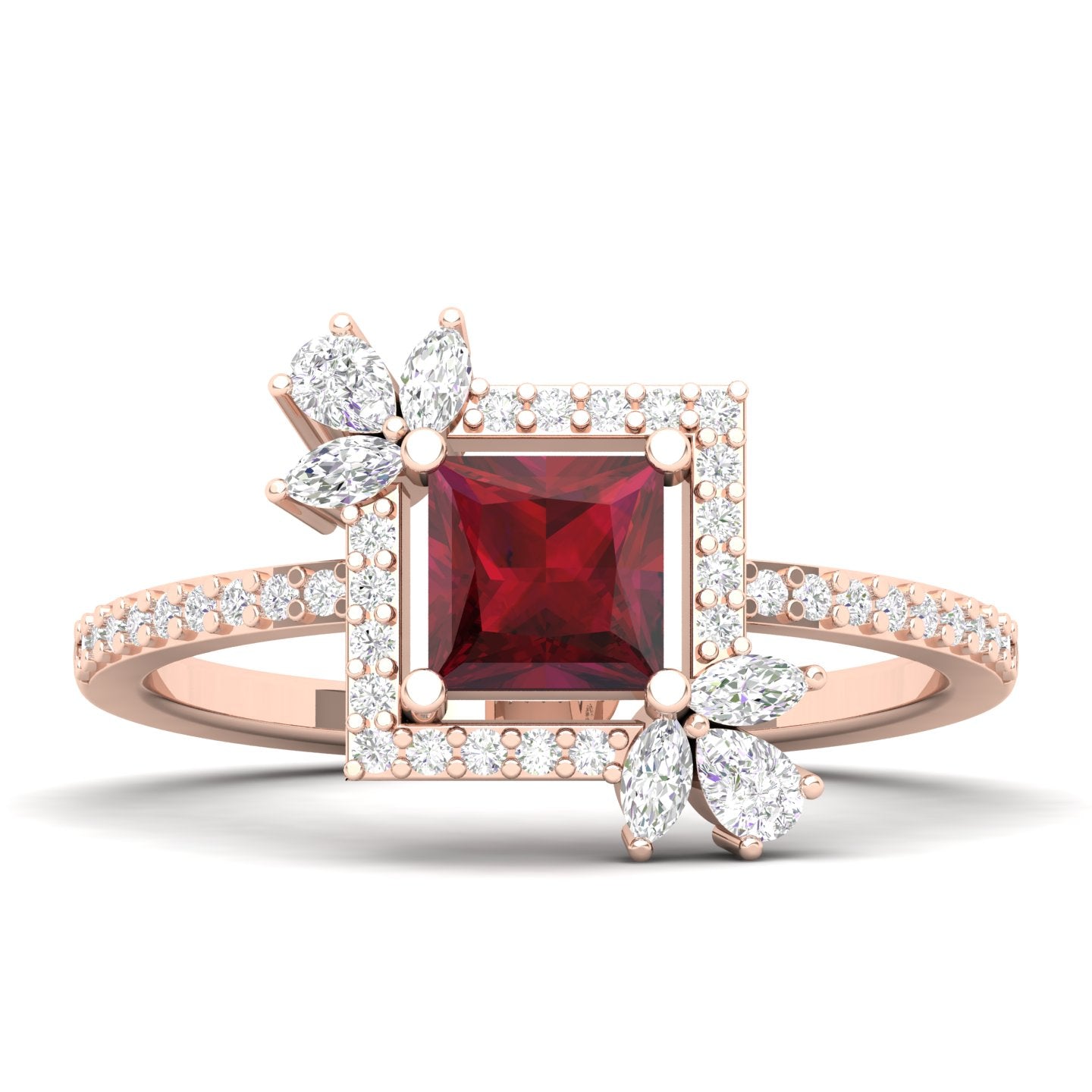 Maurya Rose Garden Blue Sapphire Engagement Ring with Diamond Halo