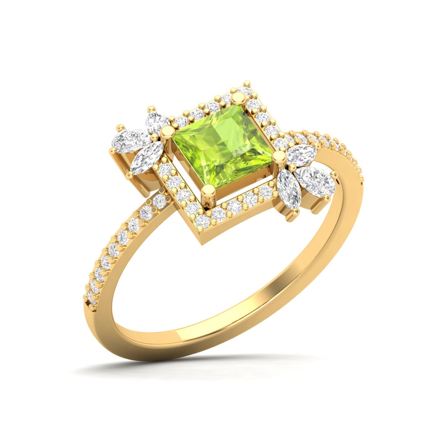 Maurya Rose Garden Blue Sapphire Engagement Ring with Diamond Halo