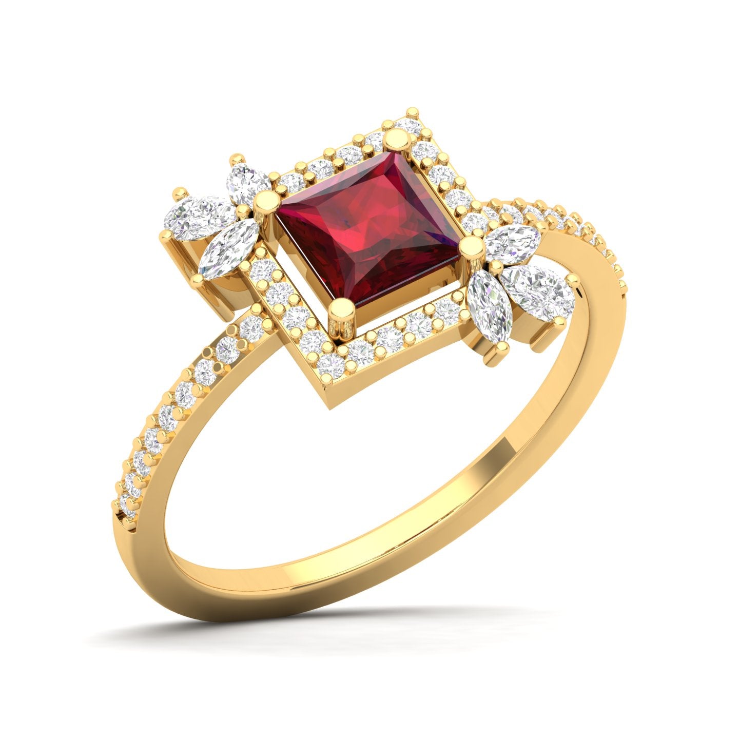 Maurya Rose Garden Blue Sapphire Engagement Ring with Diamond Halo