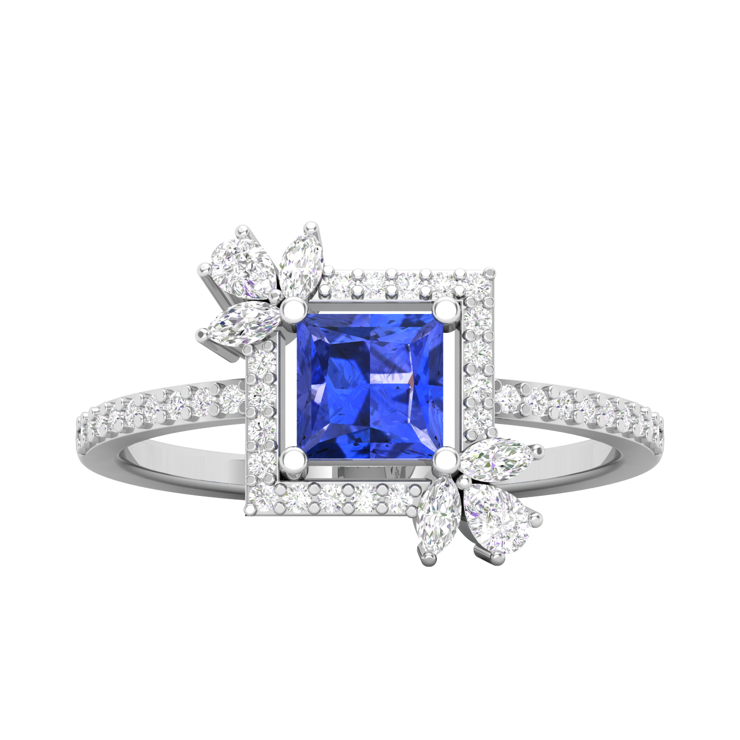 Maurya Rose Garden Blue Sapphire Engagement Ring with Diamond Halo