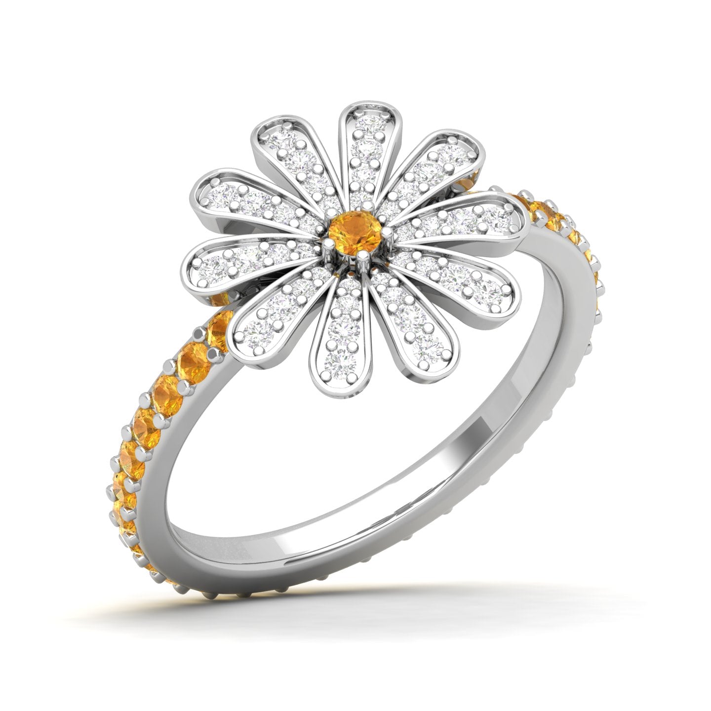Maurya Happy Flower Promise Ring with Diamonds and Citrine