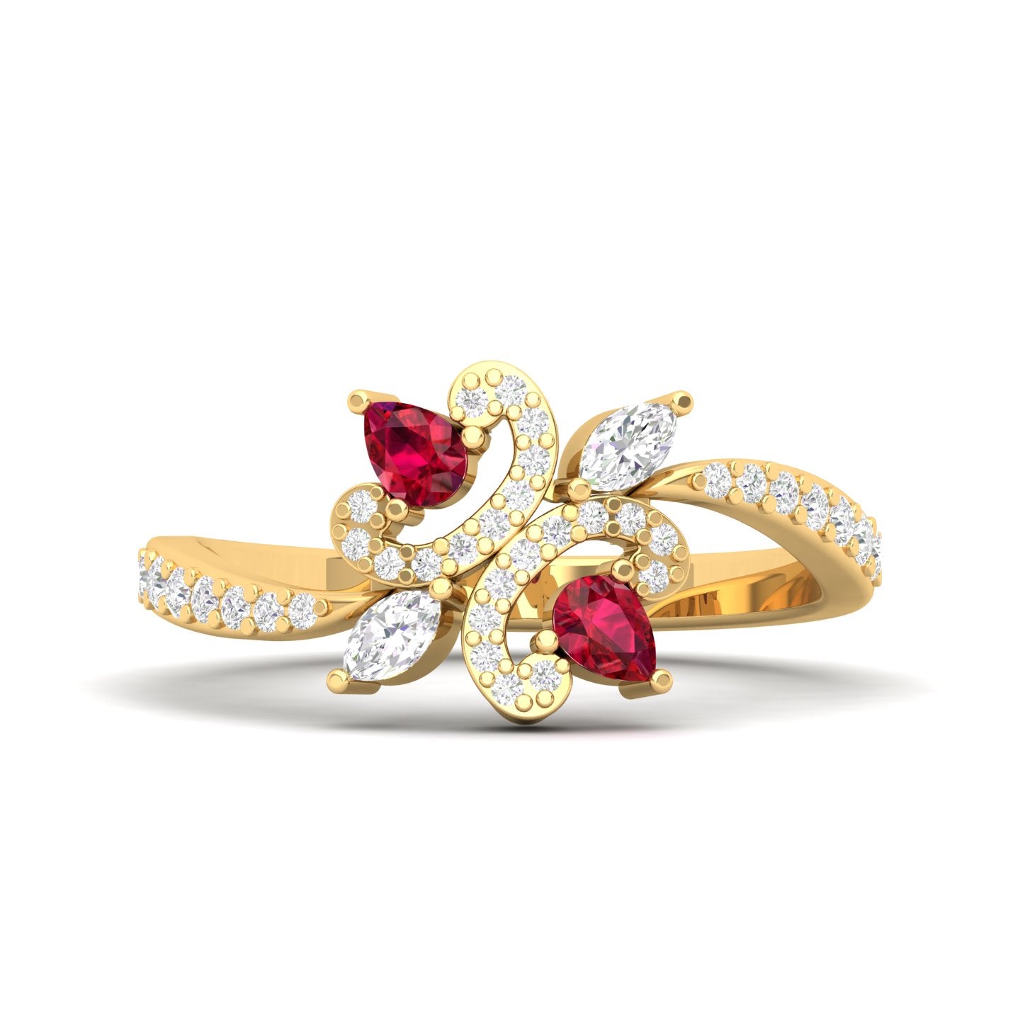Maurya Ters Pear Shape Ruby Ring with Accent Diamonds
