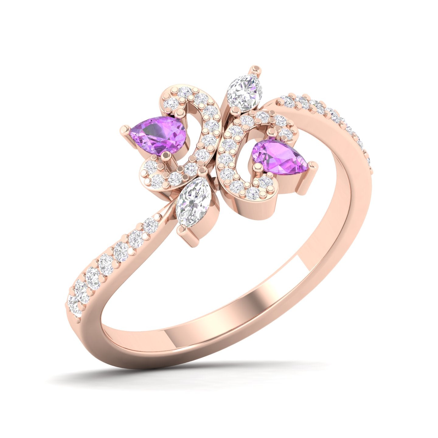 Maurya Ters Pear Shape Ruby Ring with Accent Diamonds