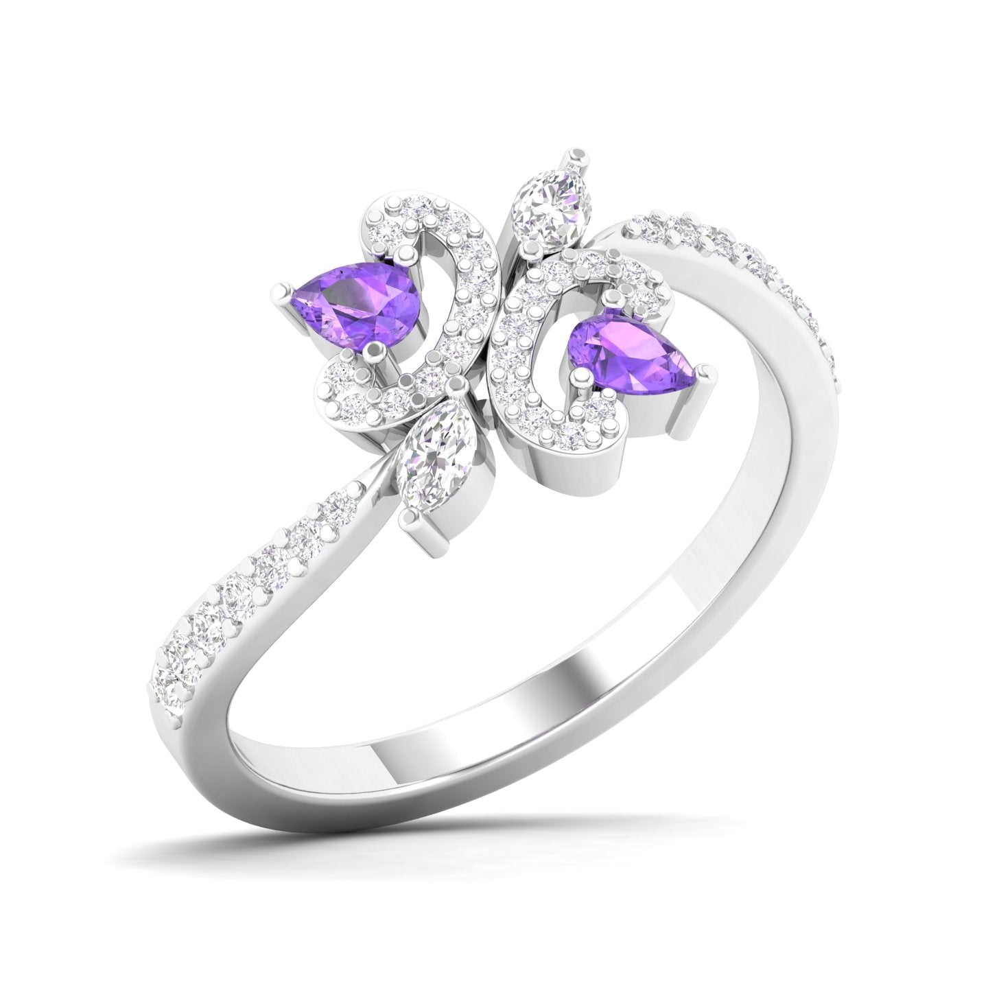 Maurya Ters Pear Shape Ruby Ring with Accent Diamonds