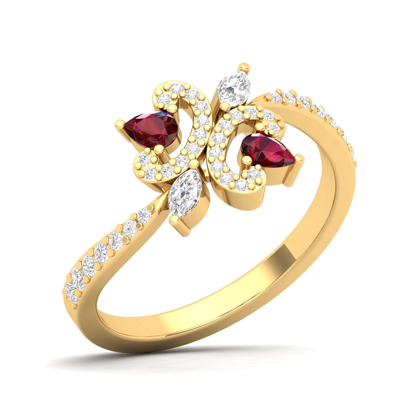 Maurya Ters Pear Shape Ruby Ring with Accent Diamonds
