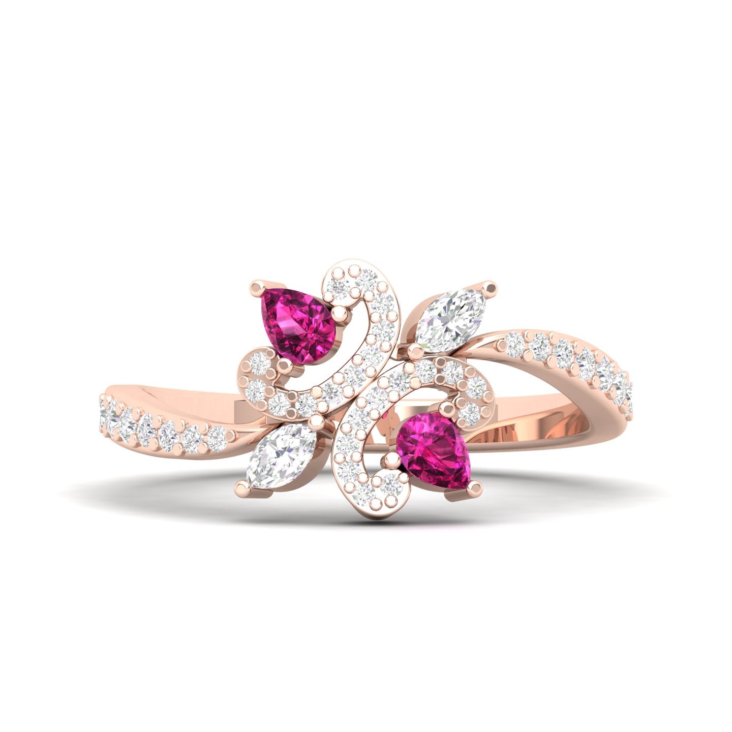Maurya Ters Pear Shape Ruby Ring with Accent Diamonds
