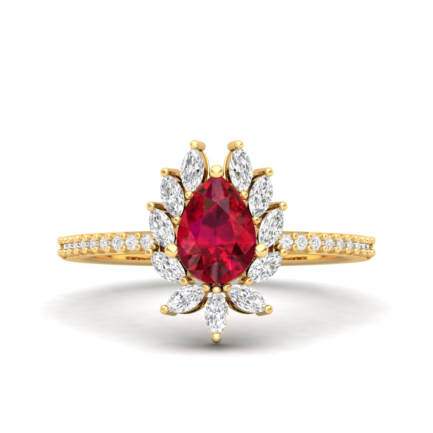 Maurya Solitaire Ruby Padma Engagement Ring with Diamond Halo