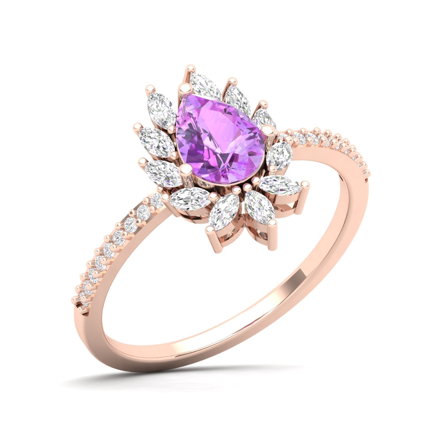 Maurya Solitaire Ruby Padma Engagement Ring with Diamond Halo