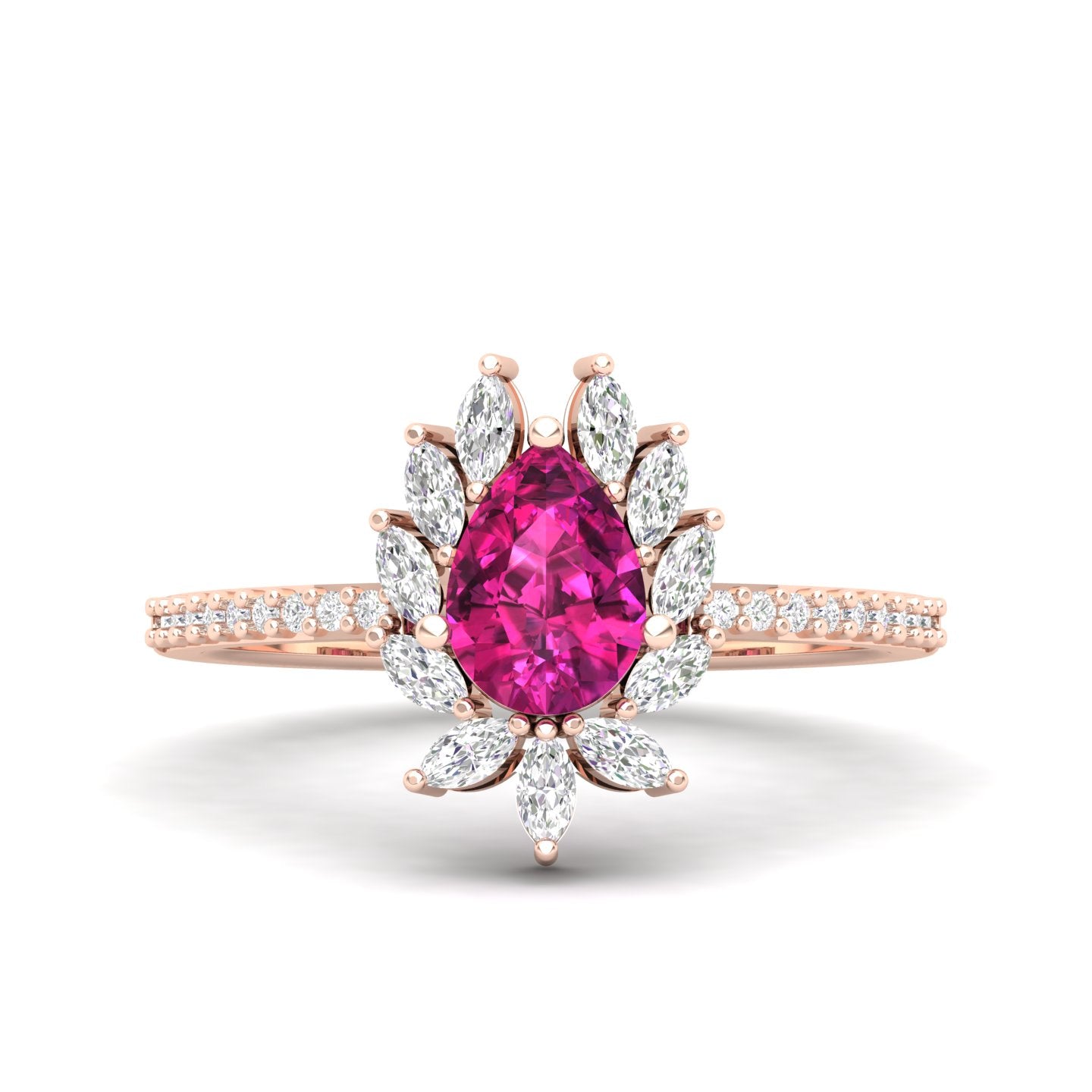 Maurya Solitaire Ruby Padma Engagement Ring with Diamond Halo