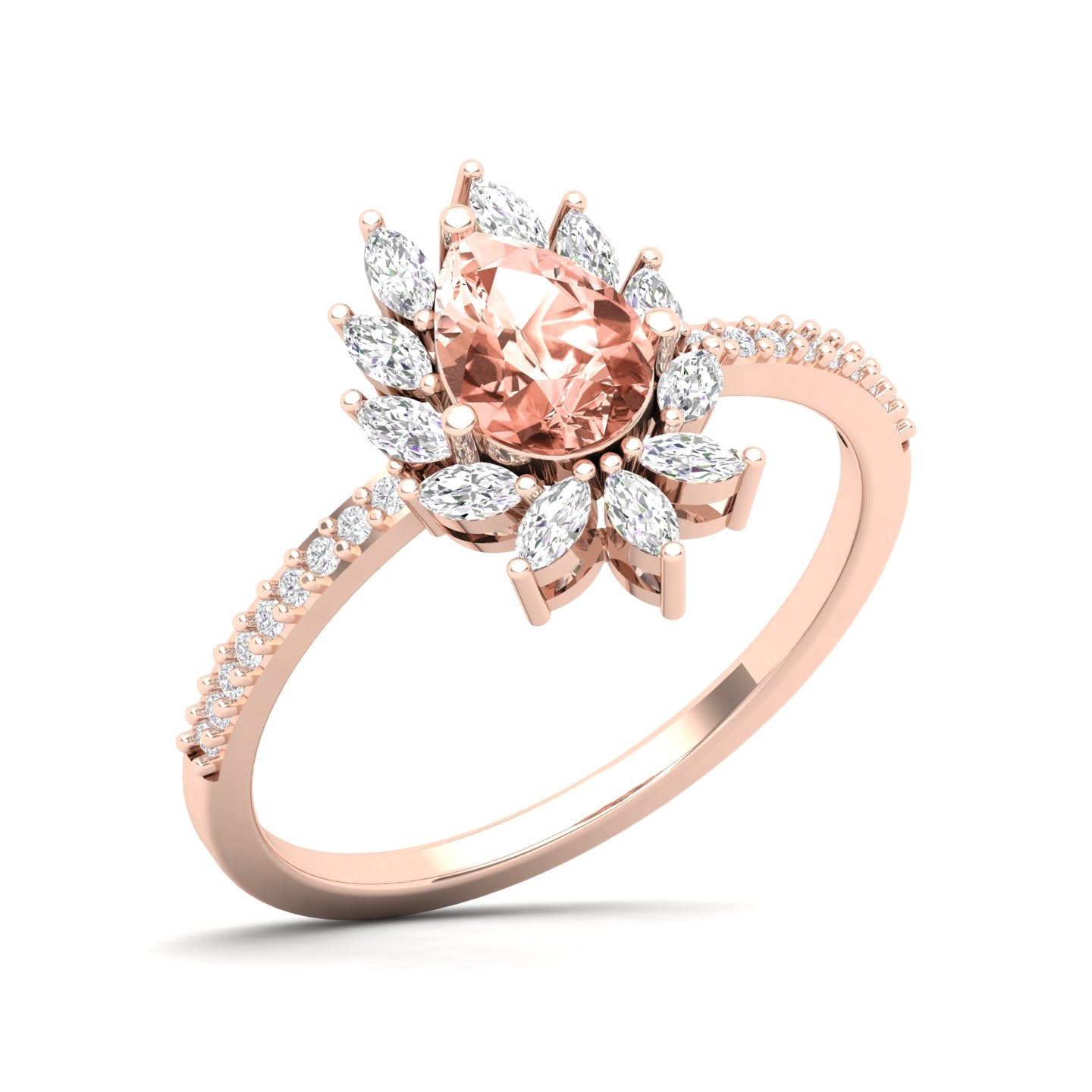 Maurya Solitaire Ruby Padma Engagement Ring with Diamond Halo