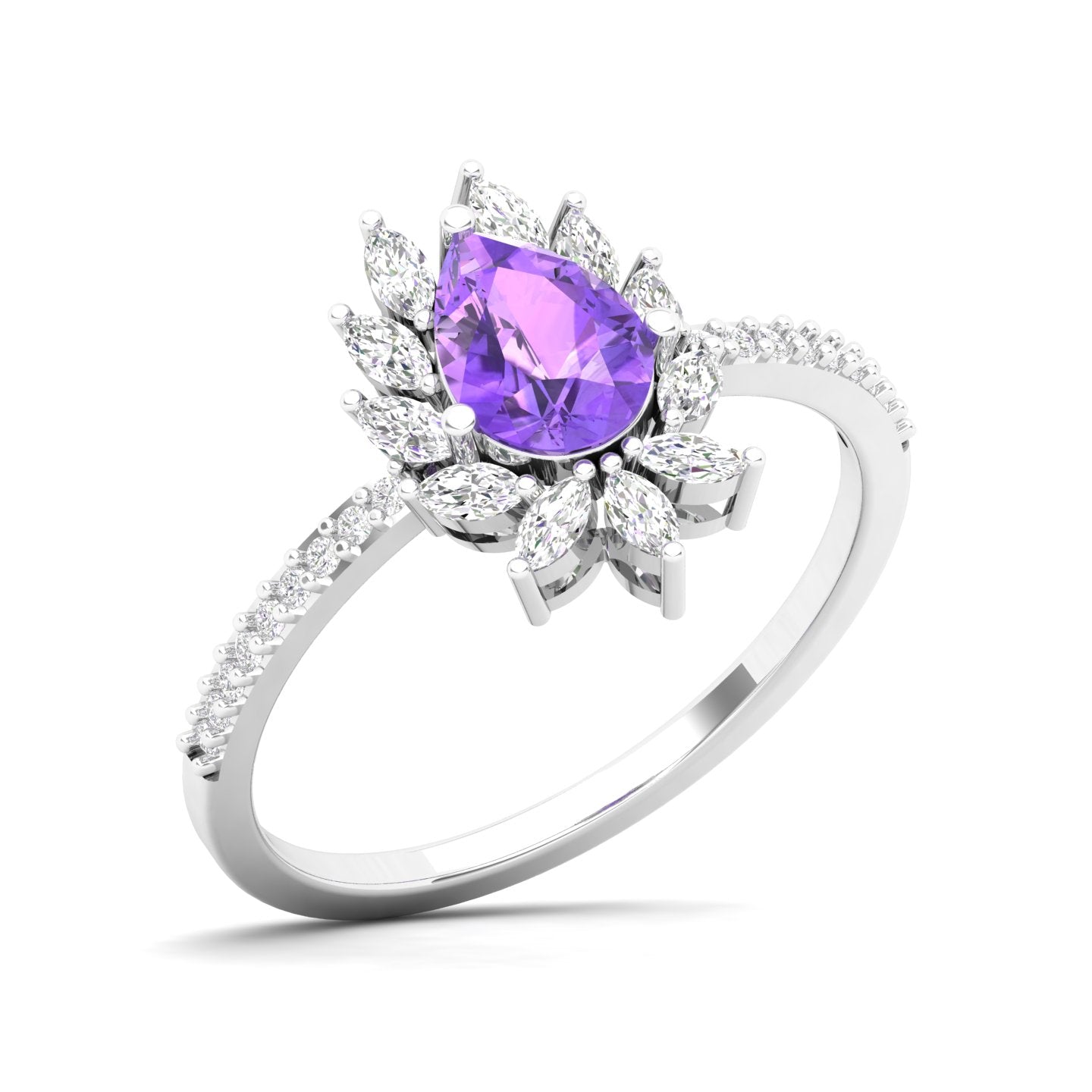 Maurya Solitaire Ruby Padma Engagement Ring with Diamond Halo